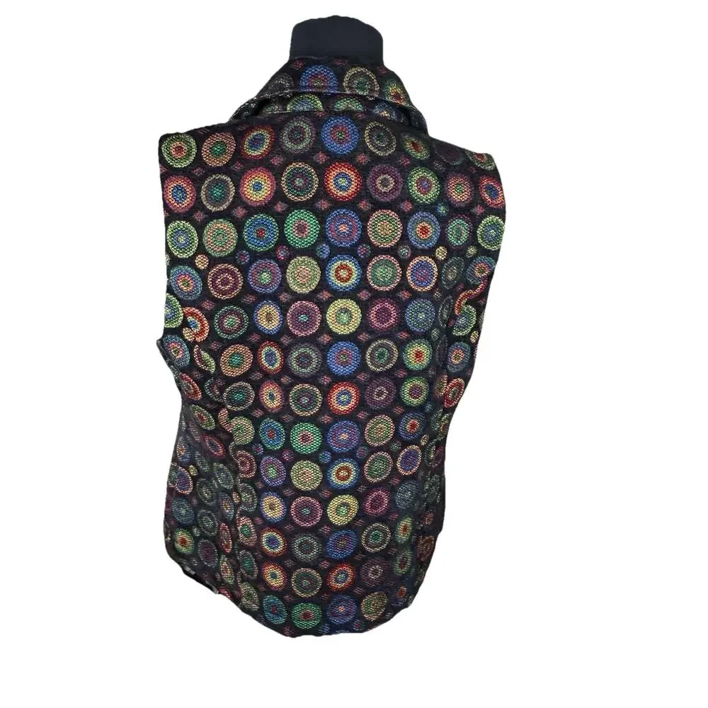 Christopher & Banks Vest Women Art To Wear Circle Geometric‎ Pattern Collar Sz M